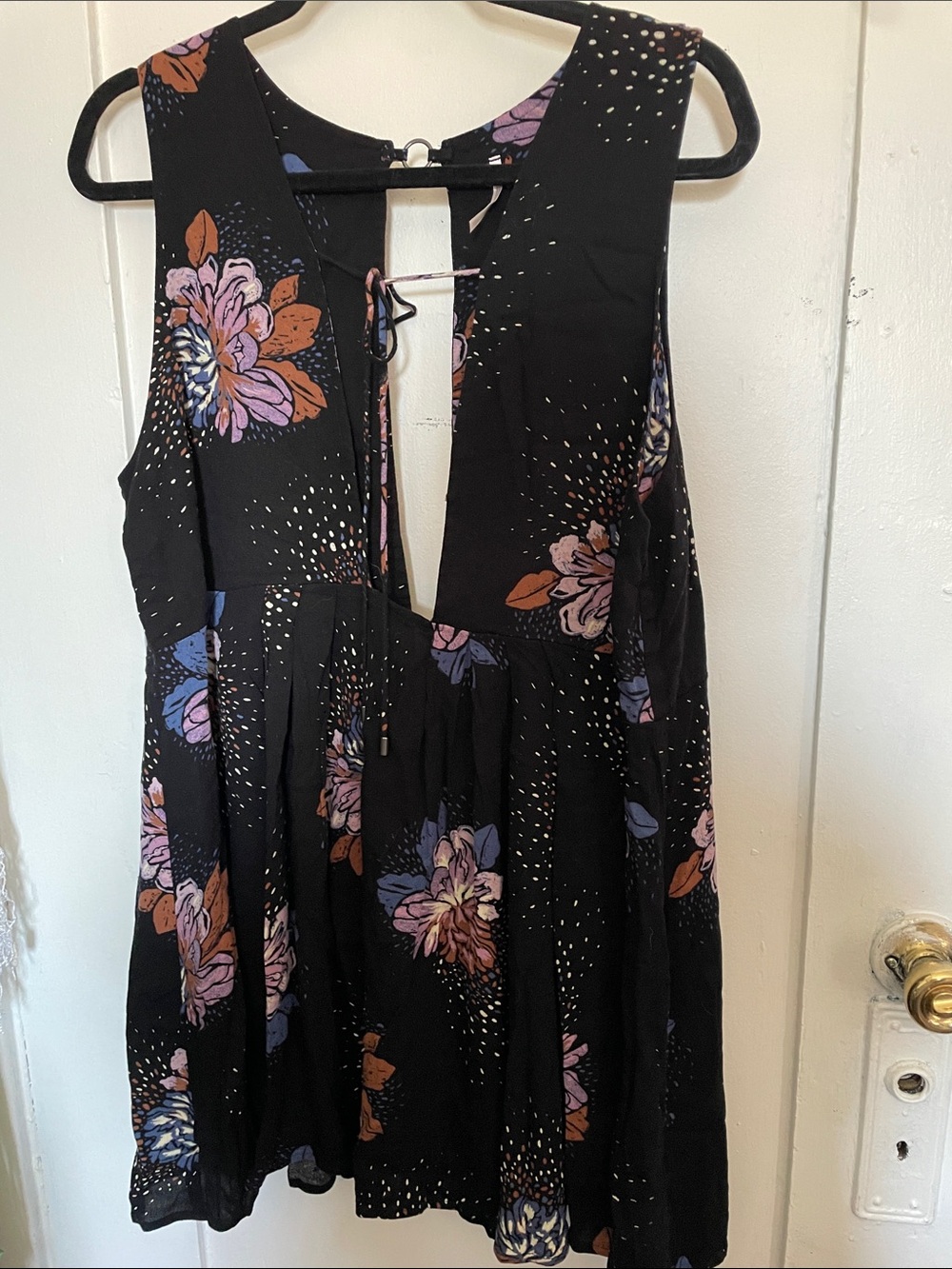 Free People Black Floral Mini Dress with Purple & Rust Accents